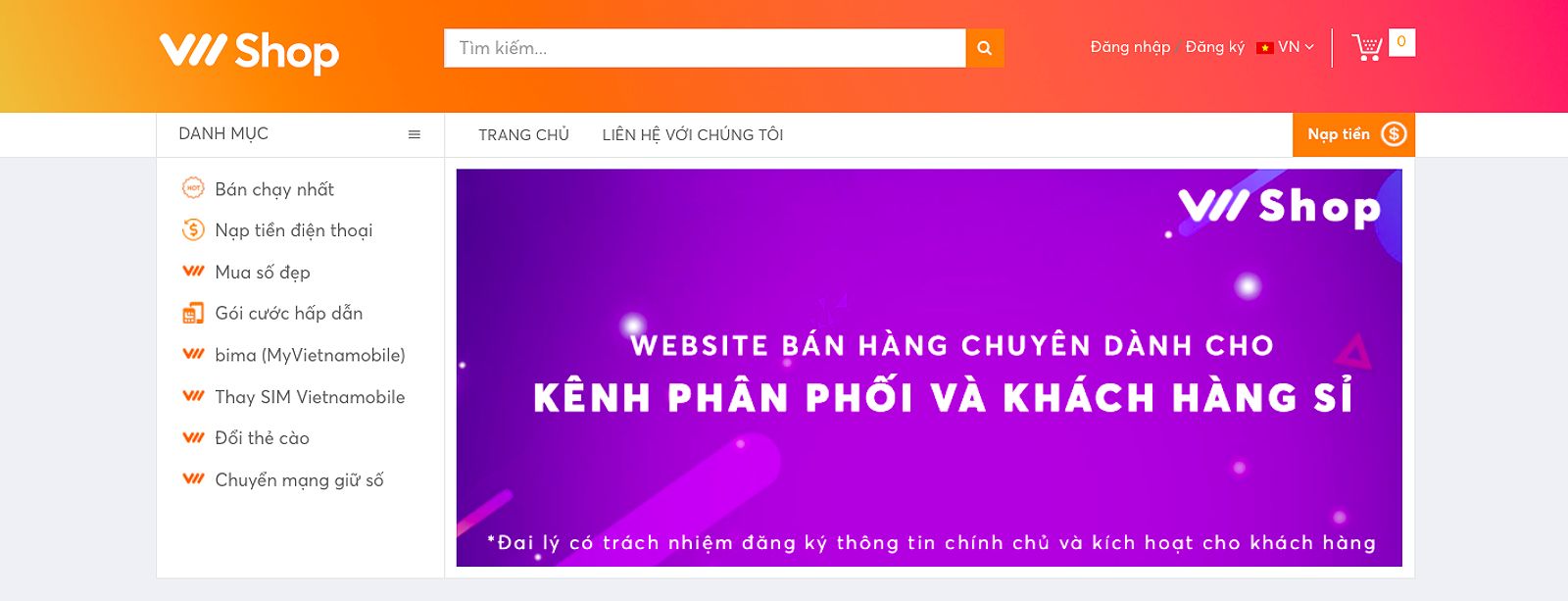 Cách nạp thẻ Vietnamobile qua website