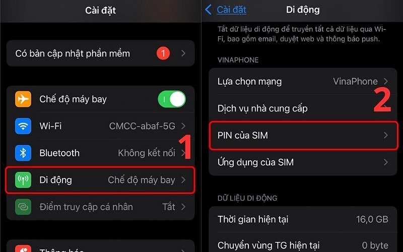 Chọn vào mục PIN của SIM