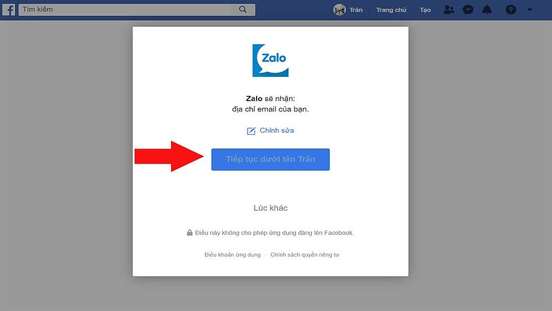 Đăng nhập Zalo qua Facebook