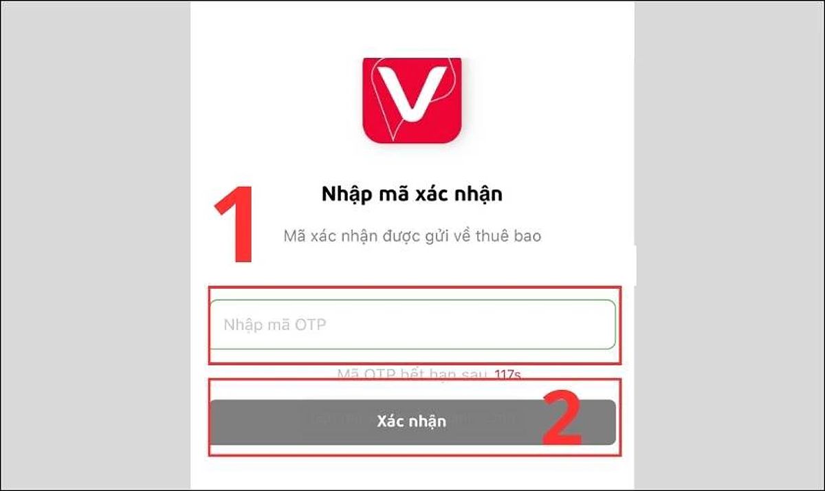 Điền mã vào ô nhập mã OTP và nhấn Xác nhận